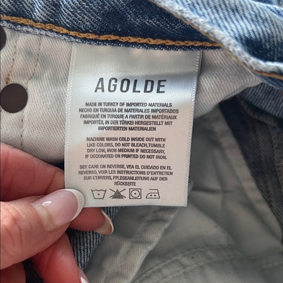 Agolde Blue Frayed Jean Shorts - Picture 9 of 10